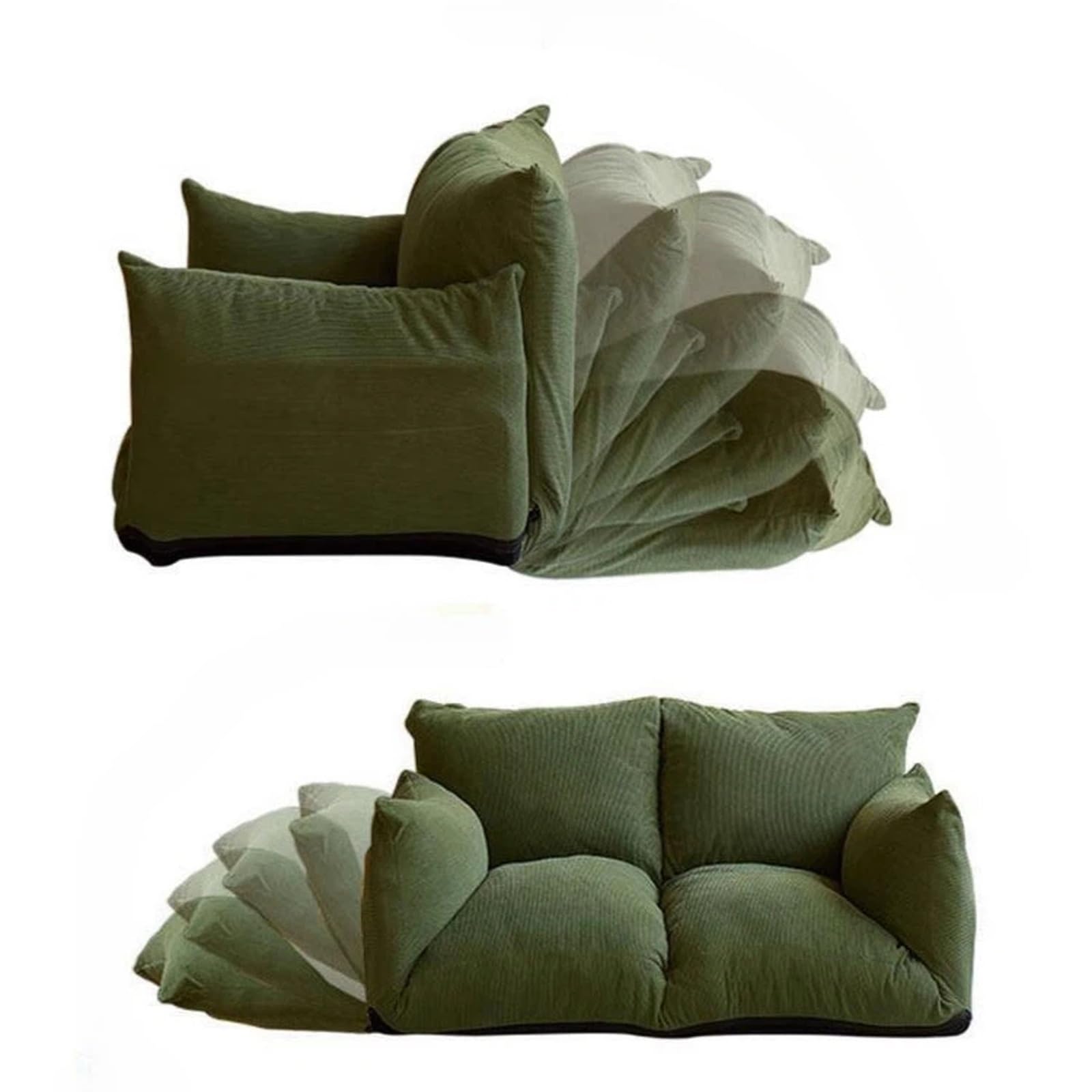 Krzesło torba fasola Składana dmuchana sofa Mała podłogowa z poduszką i oparciem Sofa do sypialni(Green,Duży)