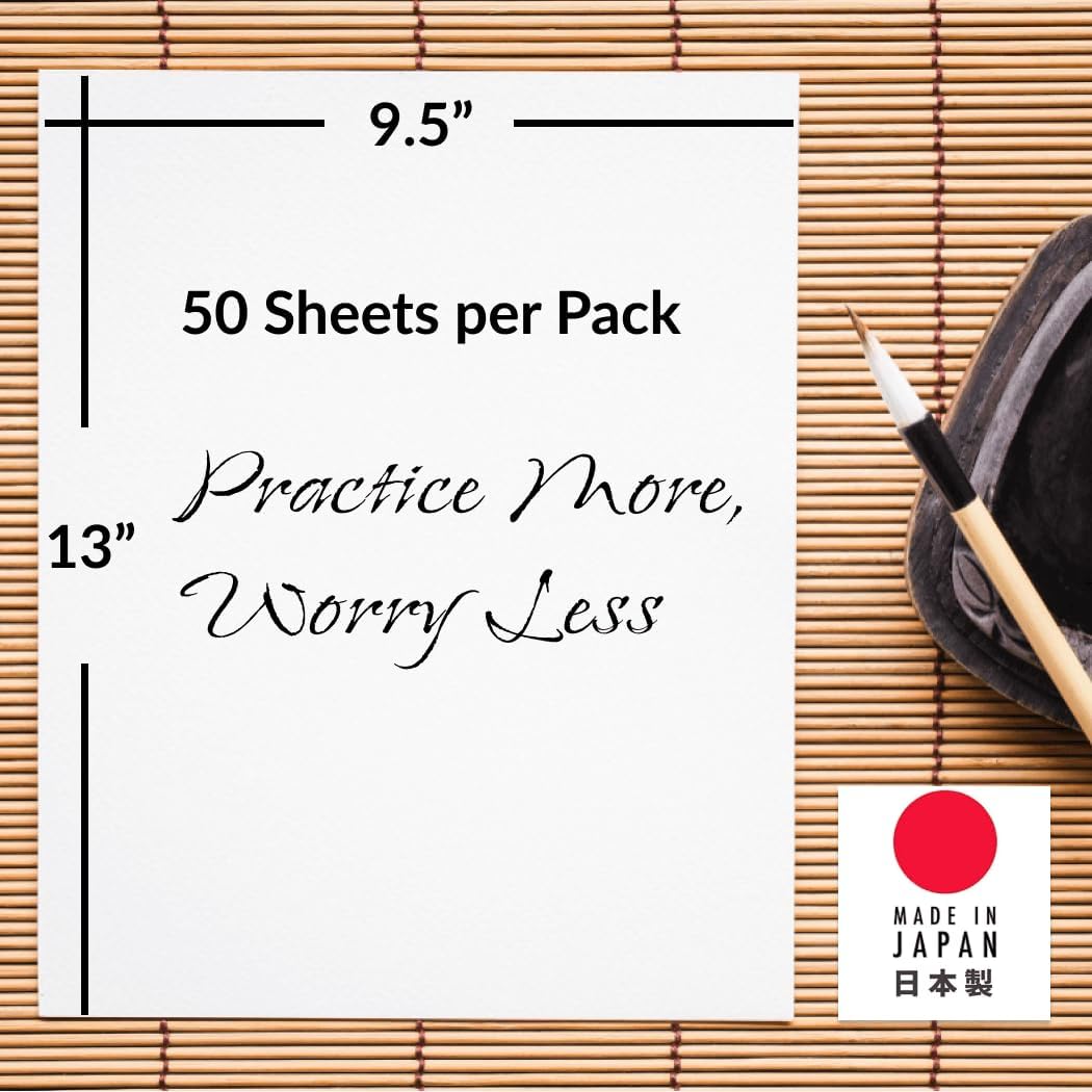 JapanBargain, 12-Pack Japanese Sumi and Chinese Brush Calligraphy Paper, Painting and Ink Stamping Sheets, 9.5 x 13 Inch, 50 Sheets per Pack, Made in Japan