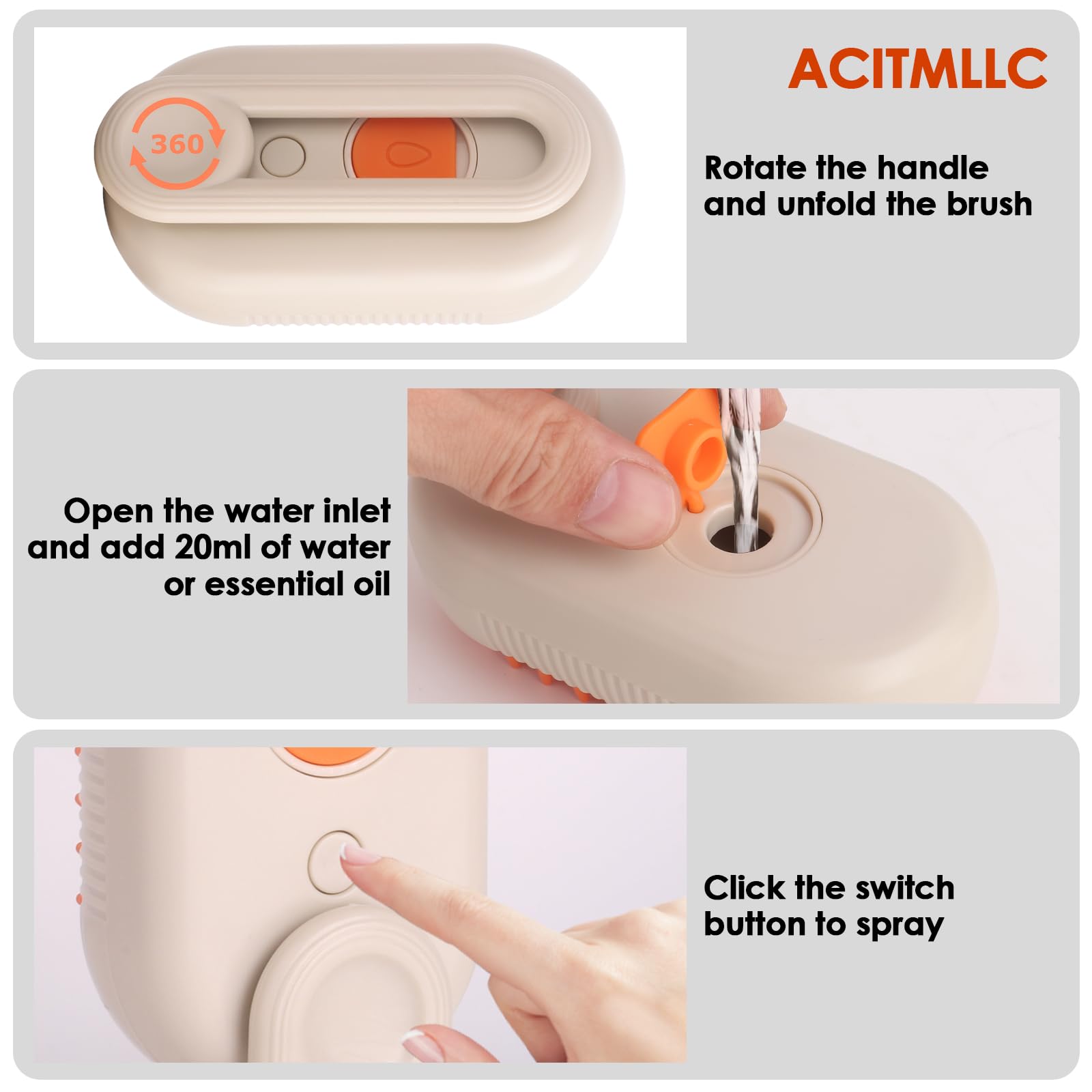 Spazzola a vapore 3 in 1 per gatti, per spargimento, pulizia e massaggio, ricaricabile tramite USB, pettine per la rimozione dei peli per gatti e cani a pelo lungo e corto (bianco)