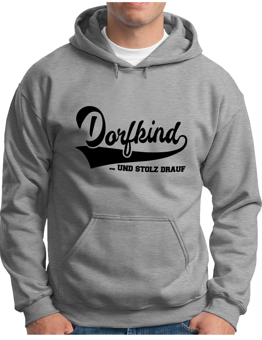 OM3® Dorfkind bluza z kapturem | męska | sentencje Statement z sentencją | sweter z kapturem szary melanż, 4XL, szary melanż, 4XL