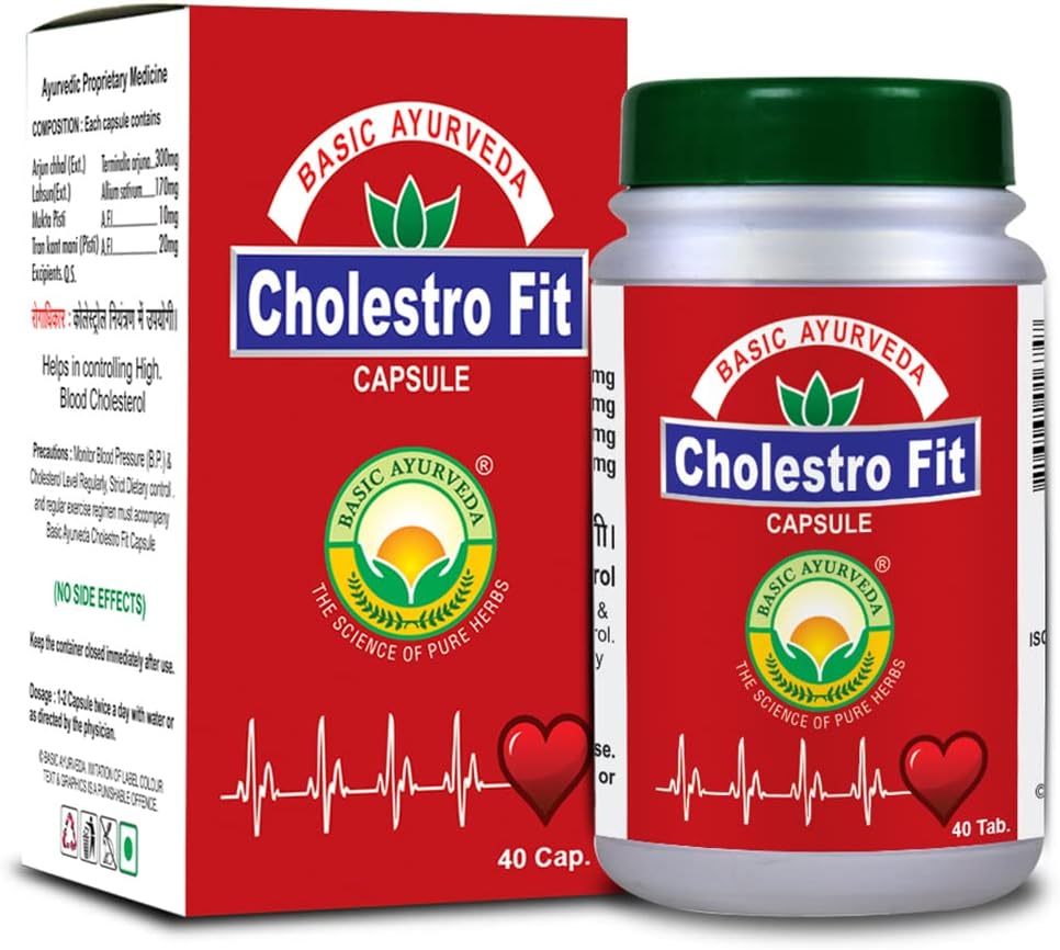 Basic Ayurveda Cholestro Fit Capsule | 40 Capsule | Maintain Blood Cholesterol Level | It May Help Bones Strengthen.