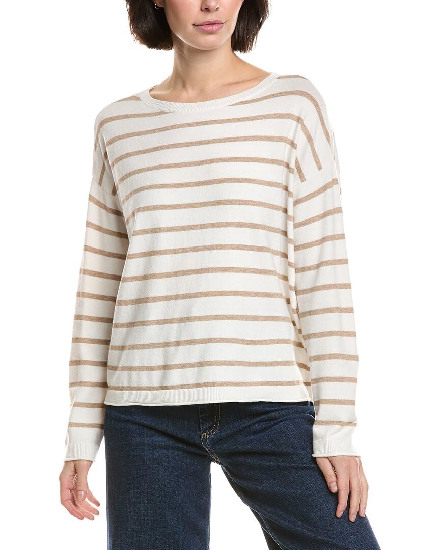 Vince Camuto Womens Stripe Long Sleeve with Rolled Edge