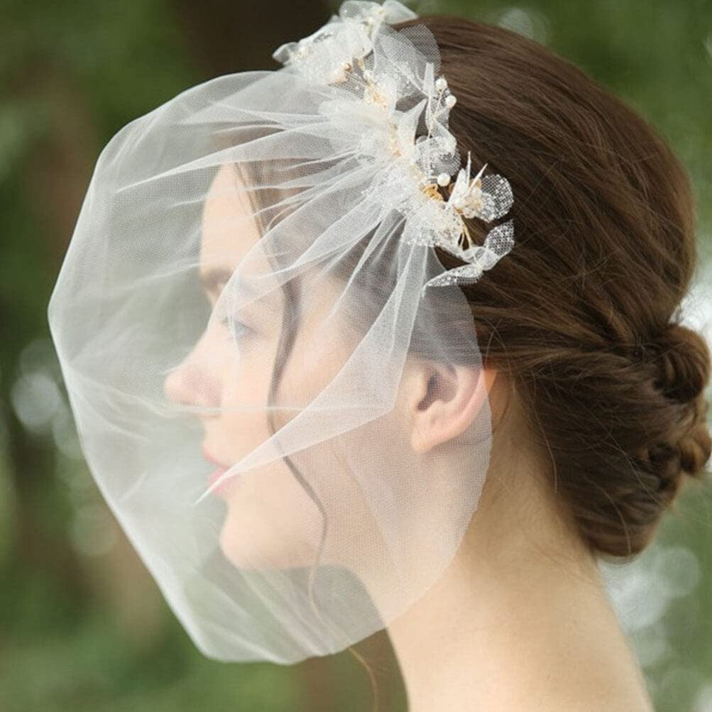 minkissy Party Hair Accessories Wedding White Veil Veils for Brides Pearl White Veil Lace Bridal Veil Wedding Birdcage Veil Women Wedding Veil Golden Hairband Manual Women's Headband - Image 3