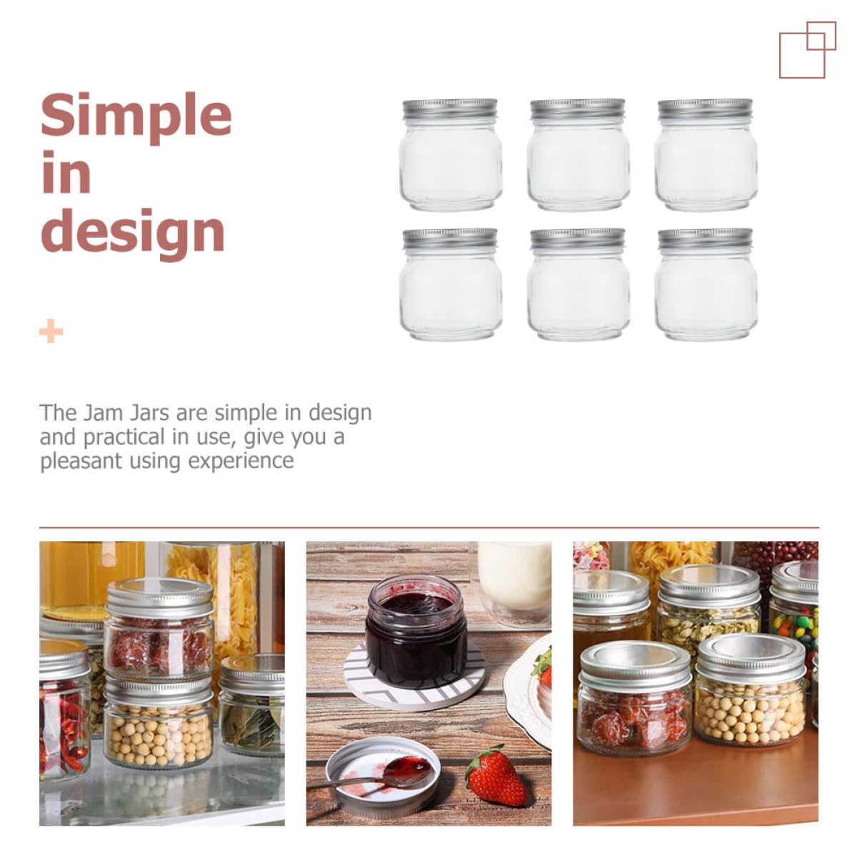 Marmeladengläser als Vorratsbehälter aus Glas 250ml 6 Stück mit Deckel Einfachem Design Grate für und Küche