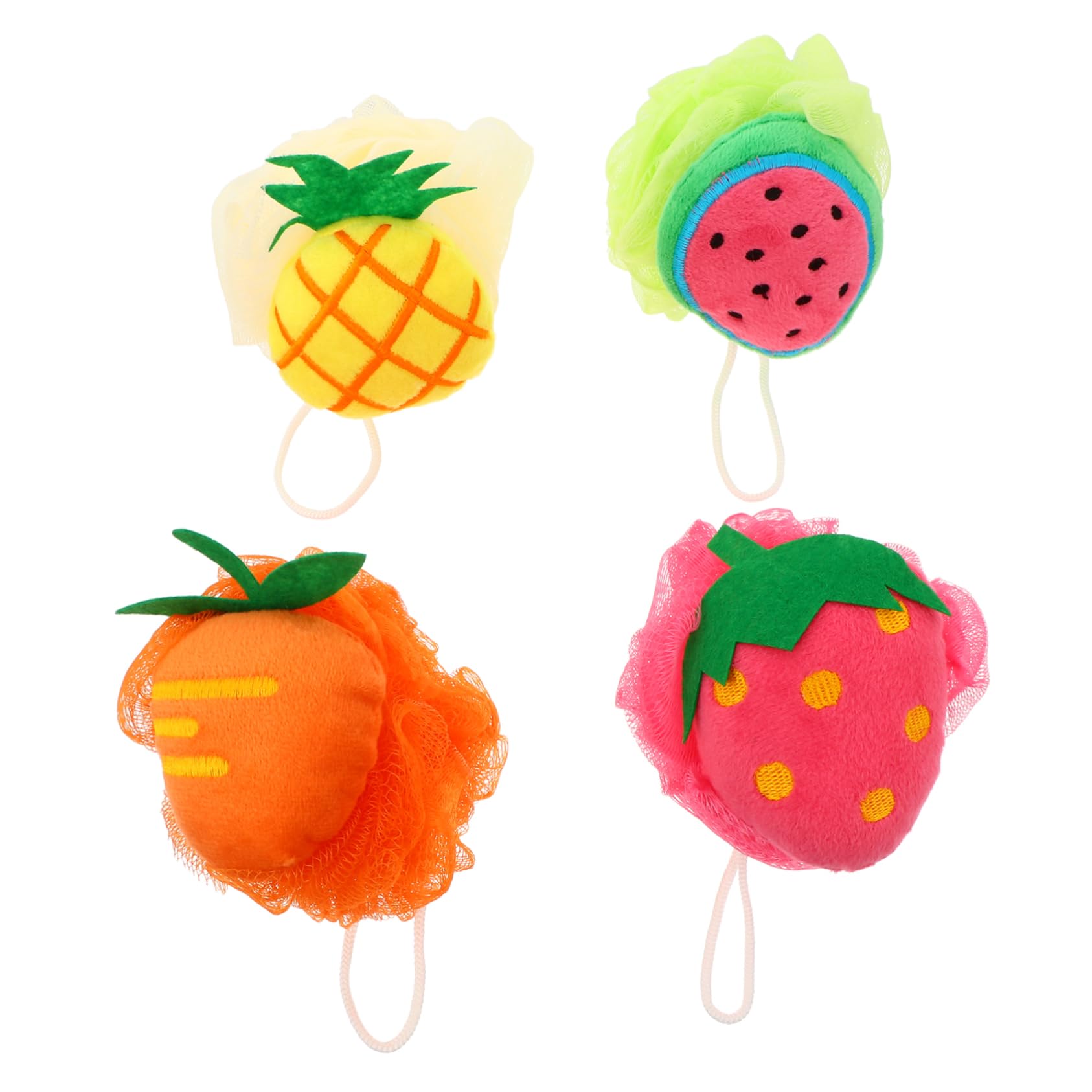 FRCOLOR 4 Piezas Flor De Baño Con Forma De Fruta Esponja De Lufa Esponja De Ducha Exfoliante Bola De Ducha Mini Gel De Baño Lavado De Baño Pe Tierra Niño Dibujos Animados