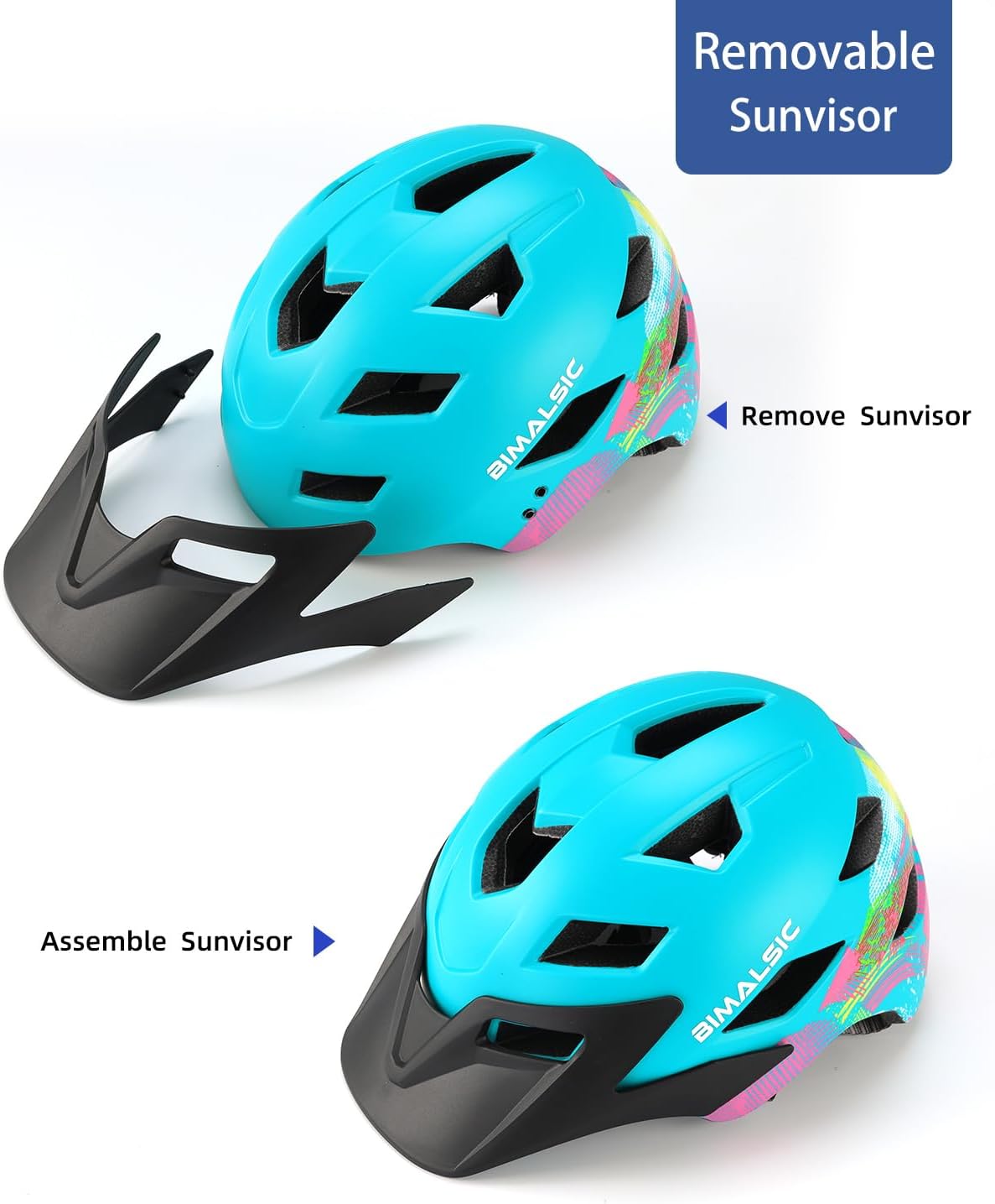 Kids Youth Bike Helmet -with Removable Visor,Child Helmet for Boys and Girls 54-57cm (Ages 5-8-12-14 Years)