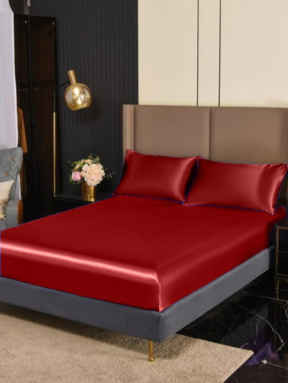 FabricFactory Juego de sábanas de satén modal color marrón, tamaño California King (183 x 213 cm)