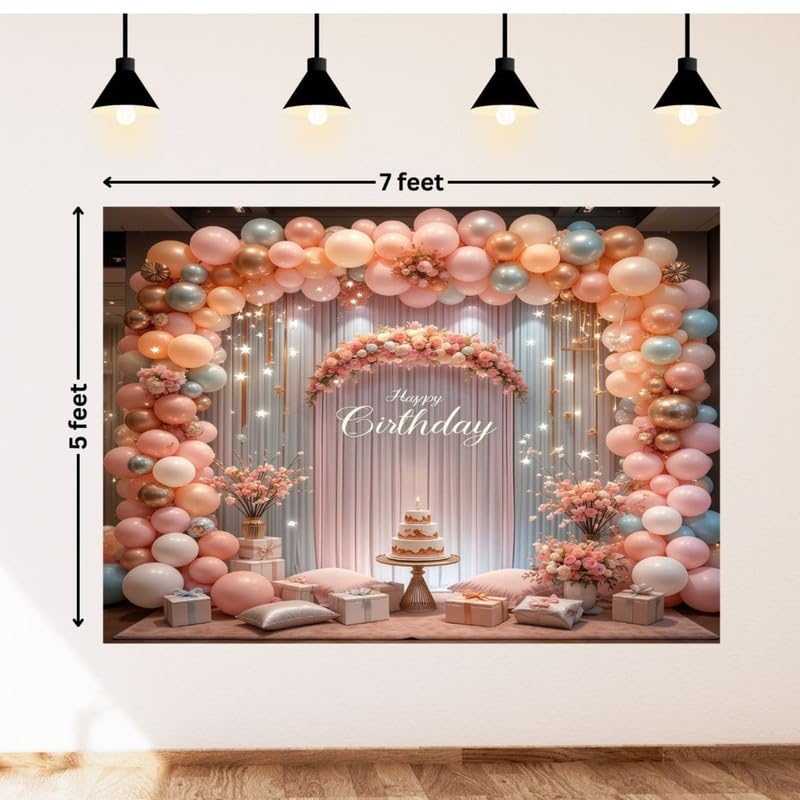 Image of Balloon Party Backdrop with Floral Accents - Elegant Birthday Decoration and Photo Background Setup