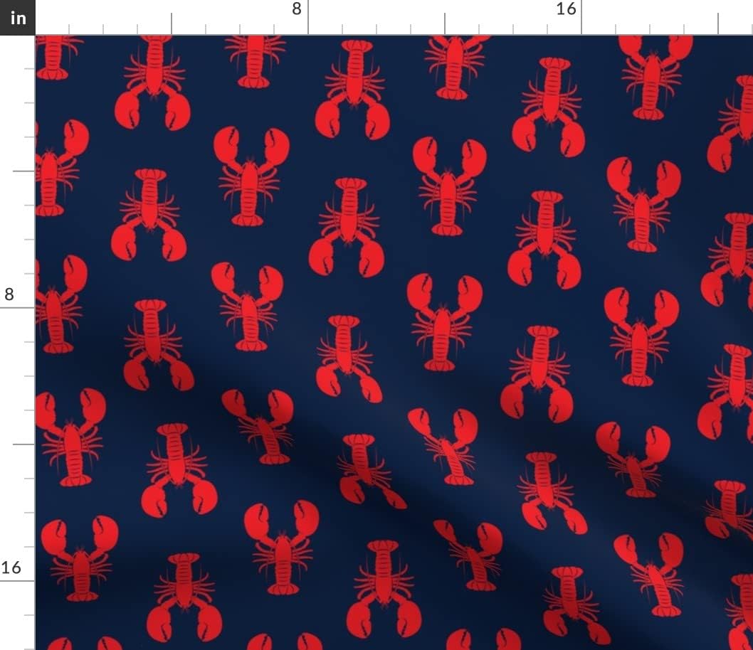 Spoonflower Fabric - Nautical Lobster Red Lobsters Navy New England Maine Printed on Petal Signature Cotton Fabric by The Yard - Sewing Quilting Apparel Crafts Decor