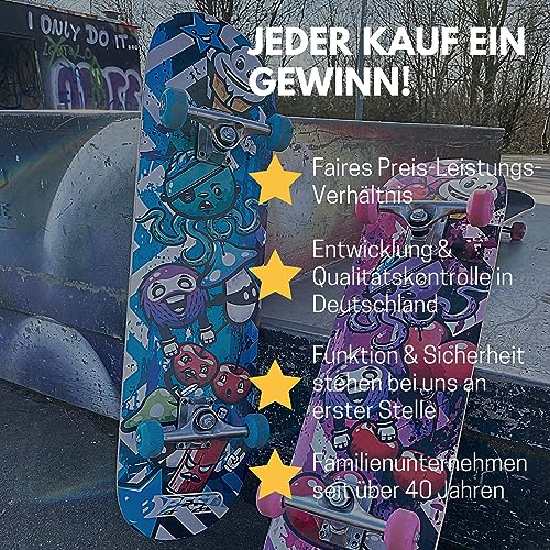 BEST SPORTING Skateboard A3 Kid Octopus – Skateboard 78 cm für Kinder mit rutschfestem Deck – 7-lagiges Ahornholz & Alu-Achse – ABEC 3 Kugellager – für Mädchen & Jungen ab 7 Jahre (Octopus Blue)