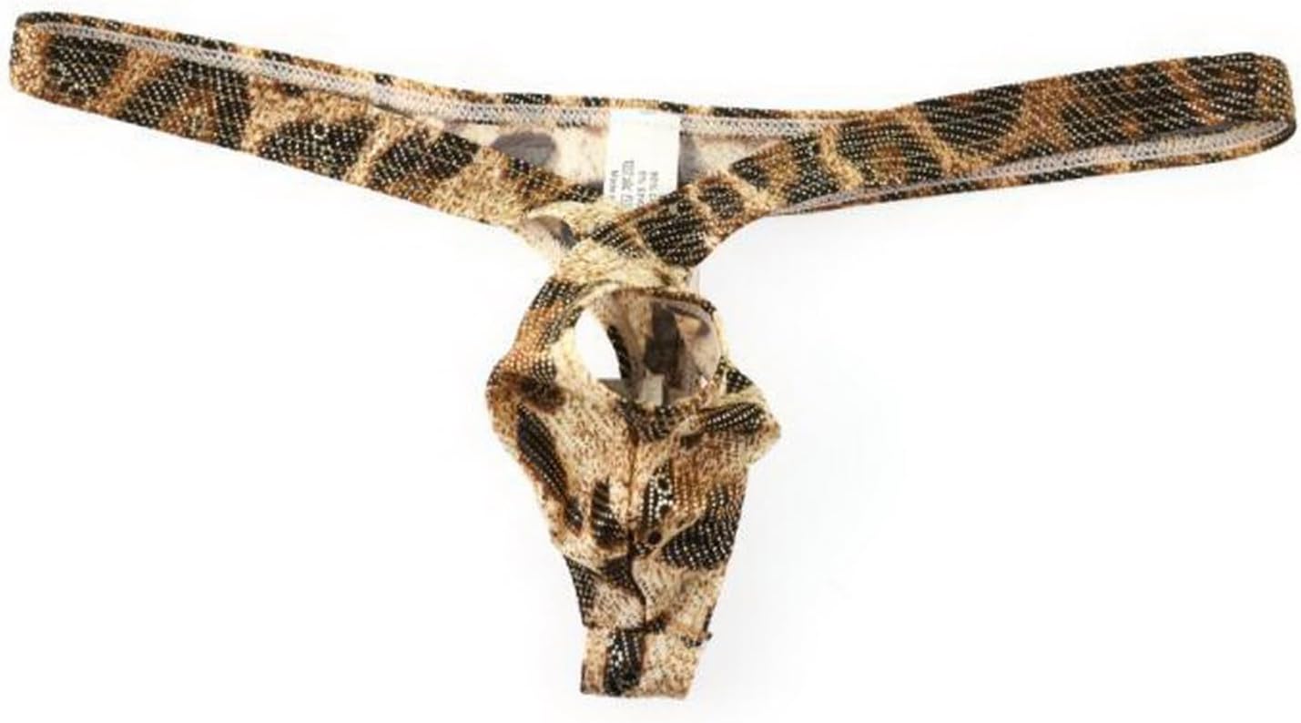 Men's Sexy T Back Thongs Gays Snake Patterned G Strings Opening Underwear