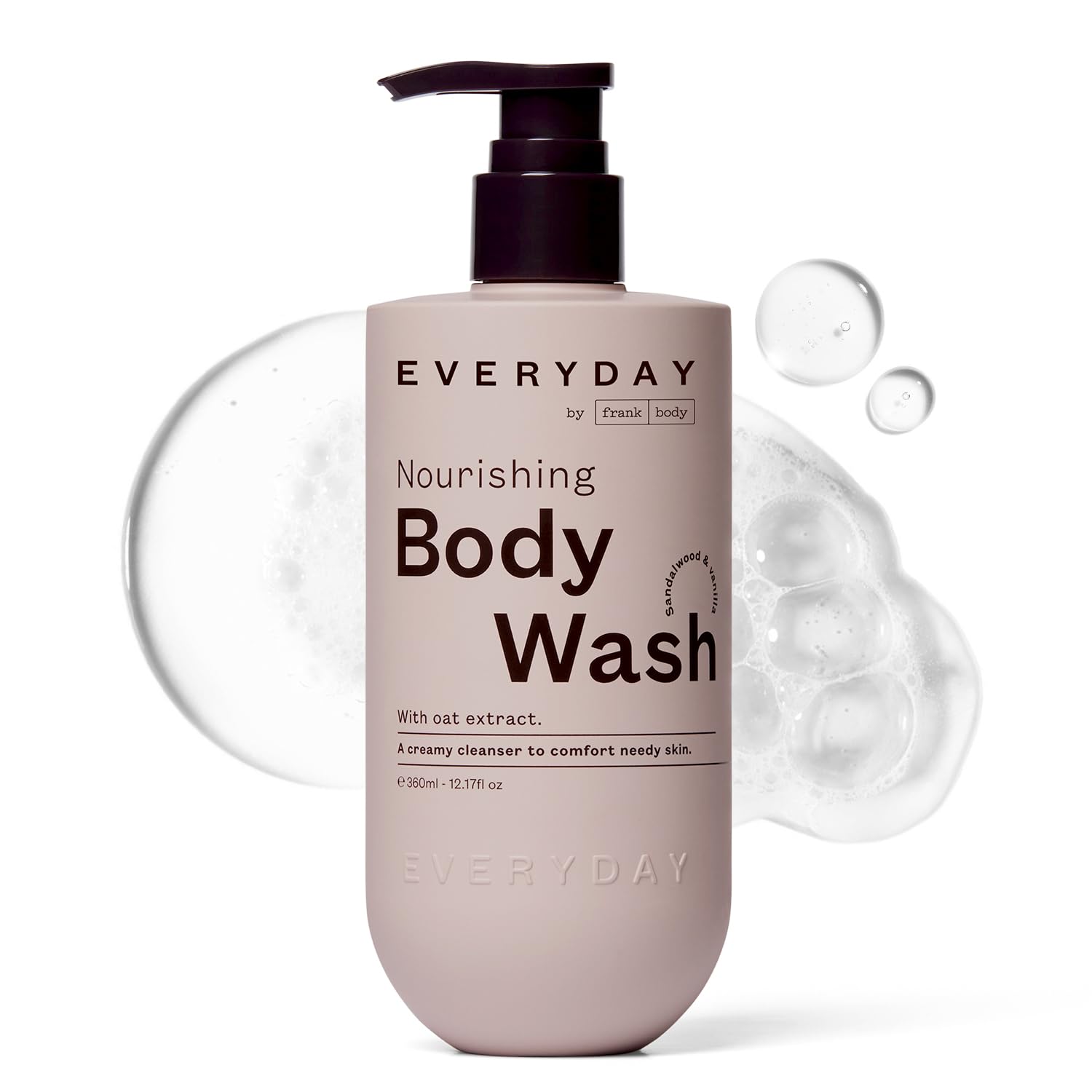 frank body Nourishing Body Wash Hydrating Gentle Cleanser Oat Extract Avocado Oil Squalane Sandalwood Vanilla Scent Vegan Cruelty