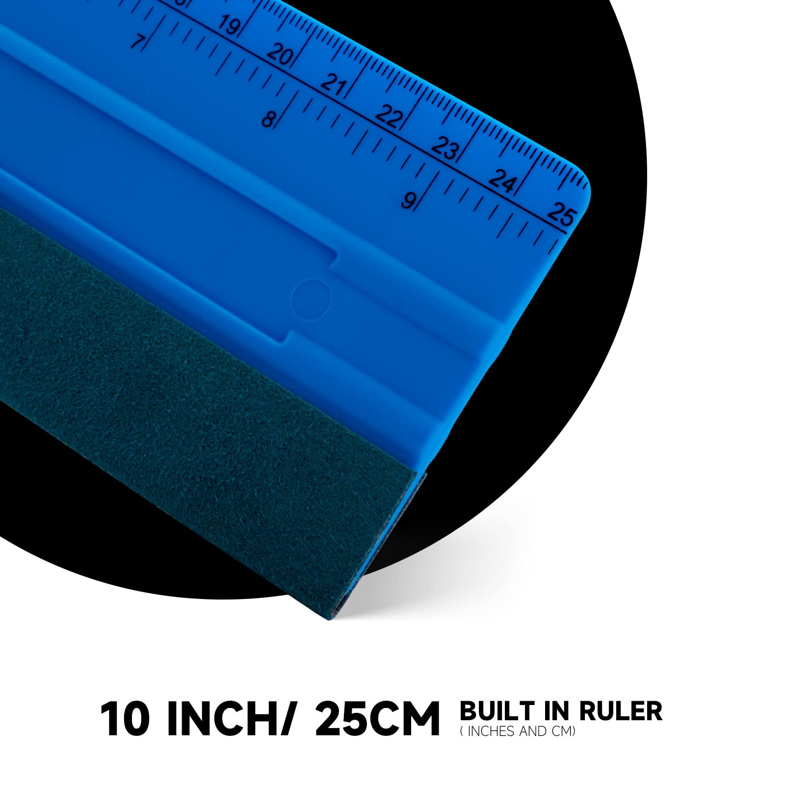 FOSHIO Rasqueta de fieltro de 10 pulgadas para vinilo con regla de 25 cm, 4 esquinas redondas, tarjeta universal, película tintada para ventana, instalación de película de vinilo de polipropileno azul
