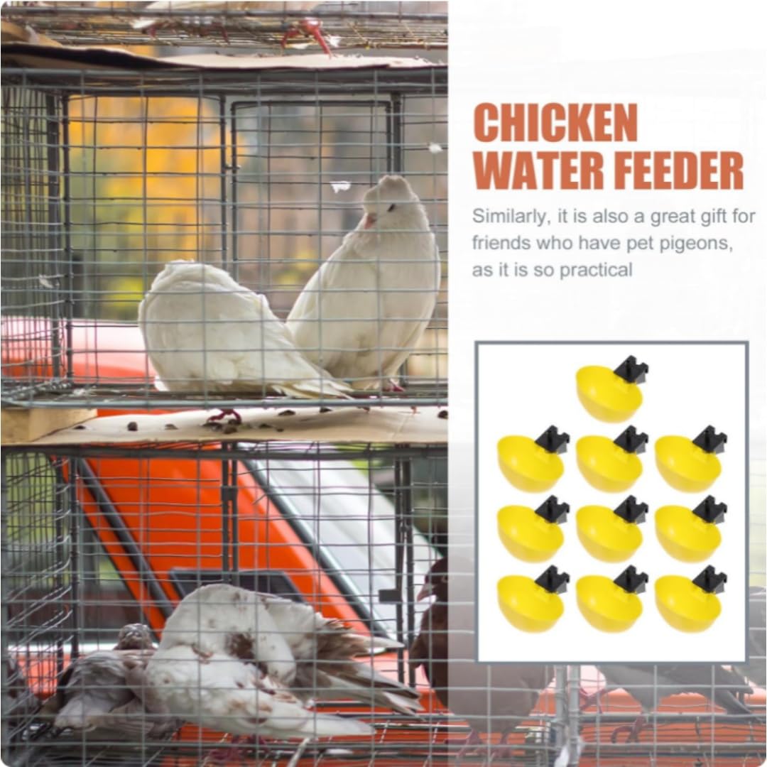 Bebedero Automático para Codornices y Pollitos, de Plástico Amarillo, Fácil de Limpiar y Almacenar para Jaulas de Aves (Paquete de 10, 9,5 mm)