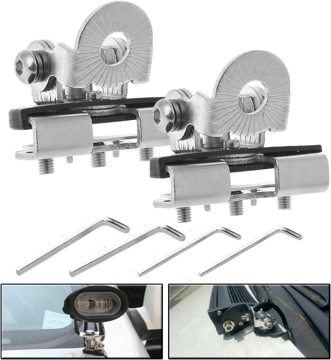 LED Light Bar Mounting Brackets Samlight Adjustable Hood Mount Brackets for Pod Lights Universal Stainless Steel Clamp Holder Compatible withJeep Truck SUV Nissian Sedab Wagon Without Drilling
