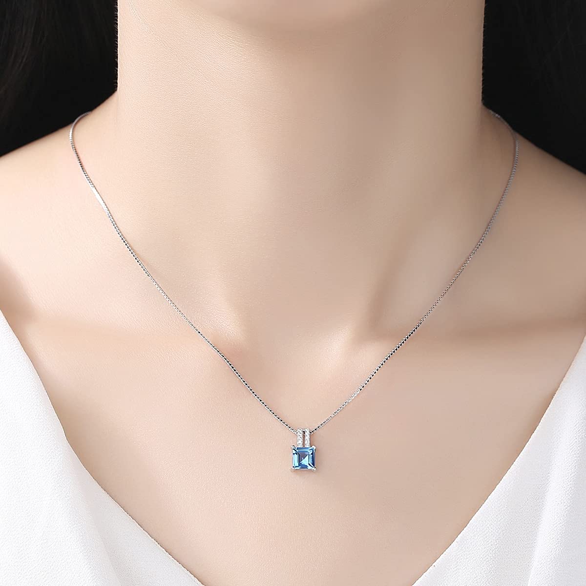 Biżuteria damska Natural Blue Topaz Kwadratowy wisiorek Choker Naszyjnik Made in China