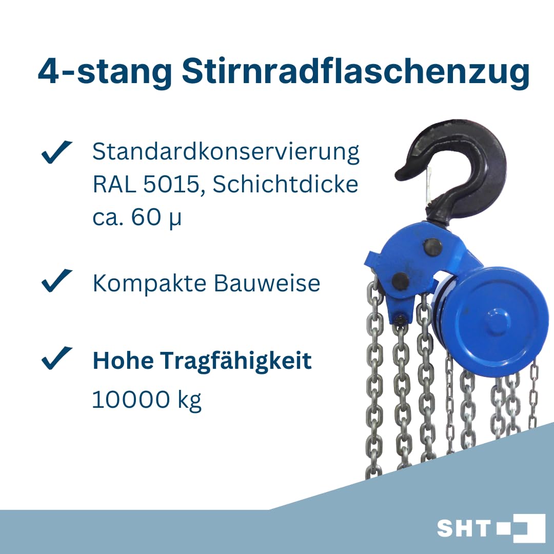 SHT Kettenzug/Stirnradflaschenzug SFZ 4-strang mit 10000kg Traglast | 6m Hub, Kompakter Flaschenzug Seilzug