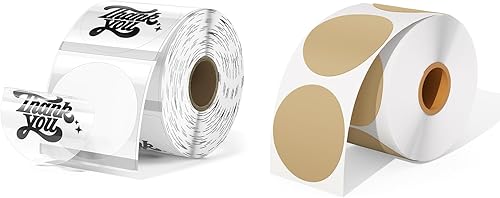 MUNBYN Etiquetas adhesivas térmicas de círculo marrón de 2 pulgadas y 500 etiquetas térmicas redondas transparentes de 2 pulgadas