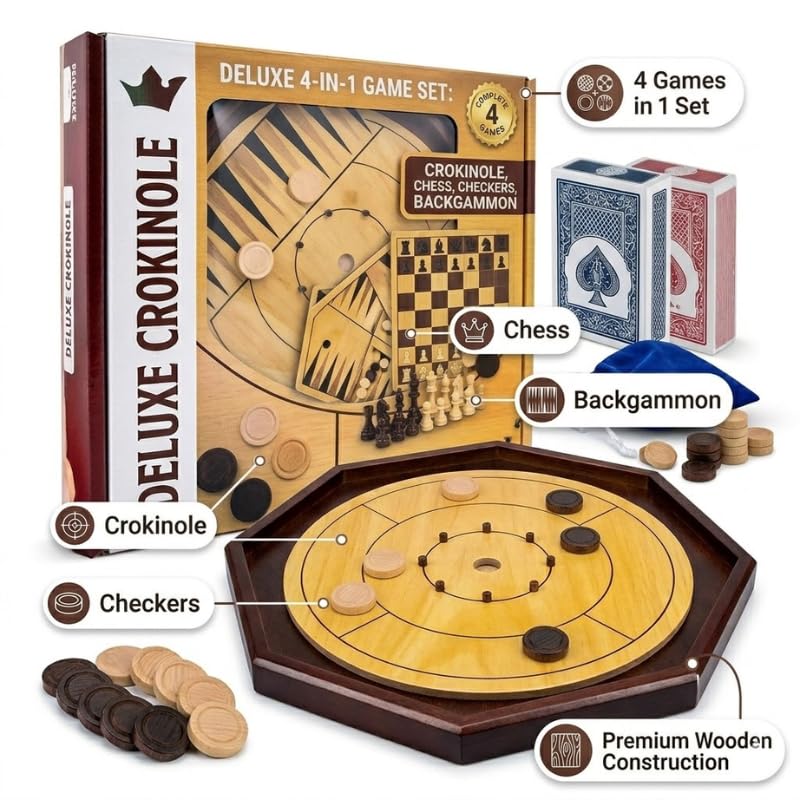Tradeopia 4 en 1 Juego de Mesa Crokinole Deluxe miniatura 3