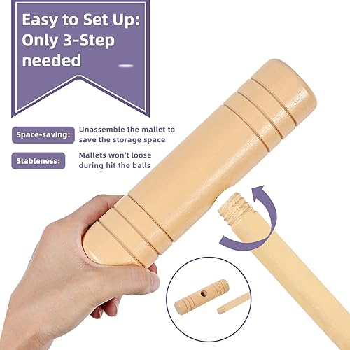 Miniatura 3 de ApudArmis Juego de croquet para seis jugadores de 32 pulgadas con mazos de madera de pino de alta calidad, bola de colores, mechones, estacas