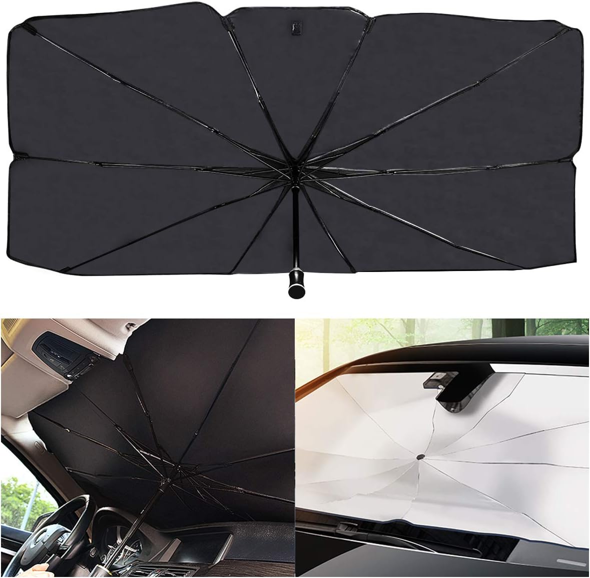 AIKESI Car Umbrella Sun Shade Cover for Windshield UV Reflecting Foldable Front Car Sunshade Umbrella, Easy to Use/Store, Fit Most Vehicle, 57'' x 31''