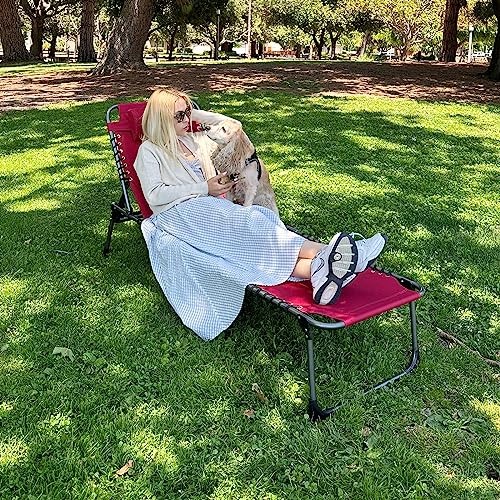 Kingcamp Folding Outdoor Chaise Lounge Chair, 5-Position Adjustable For Beach, Sunbathing, Patio, Pool, Lawn, Lay Flat Portable Heavy-Duty Camping Reclining Chair With Shoulder Strap Side Pocket, Wine #TOP4