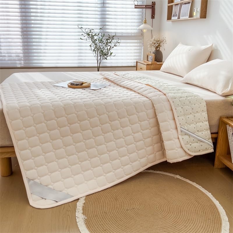 Waterproof Mattress Topper Mattress Protector Quilted Bed Topper Soft Texture Mattress Encasement Pad Soft Mattress Pad Cover with Elastic Straps (Color : White, Size : 150x200cm(59x79inch))