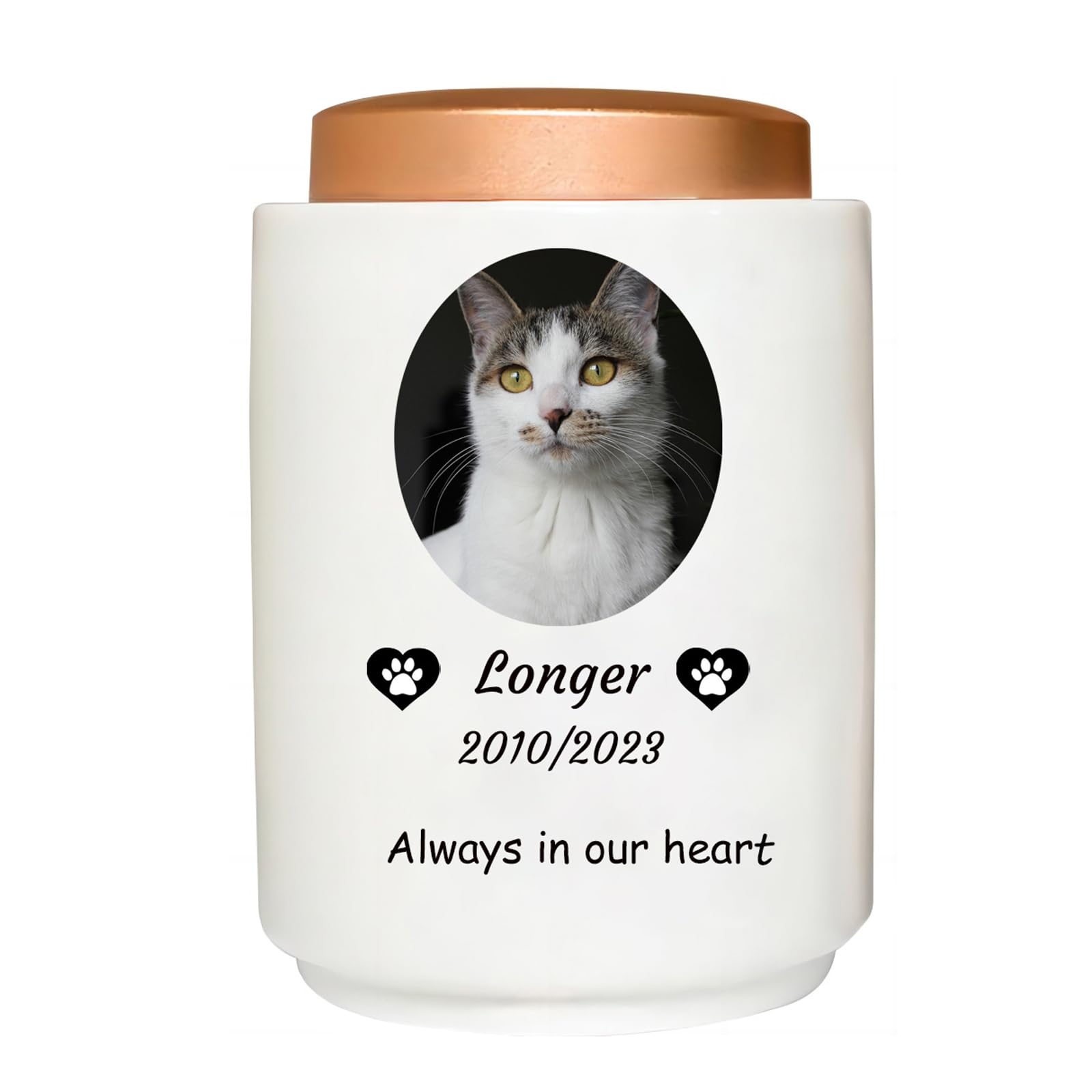 Wxmyozr White Pet Urns For Cats Ashes, Personalized Cat Urns For Ashes Ceramic Custom Pet Cremation Urns Cat Memorial Keepsake Urns,