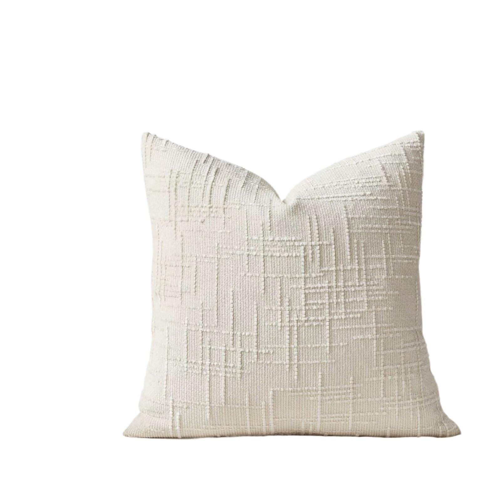 Set of 2 Decorative Linen Check Throw Pillow Covers Neutral Farmhouse Vintage Cushion Modern Boho(Beige,450x450mm)
