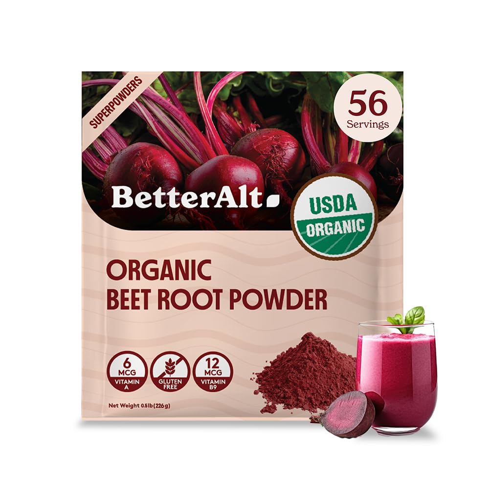 Better Alt Organic Beet Root Powder, Nitric Oxide Supplement, Beet Juice Powder Superfood for Healthy Heart, Beetroot Powder - 56 Servings, 8 oz