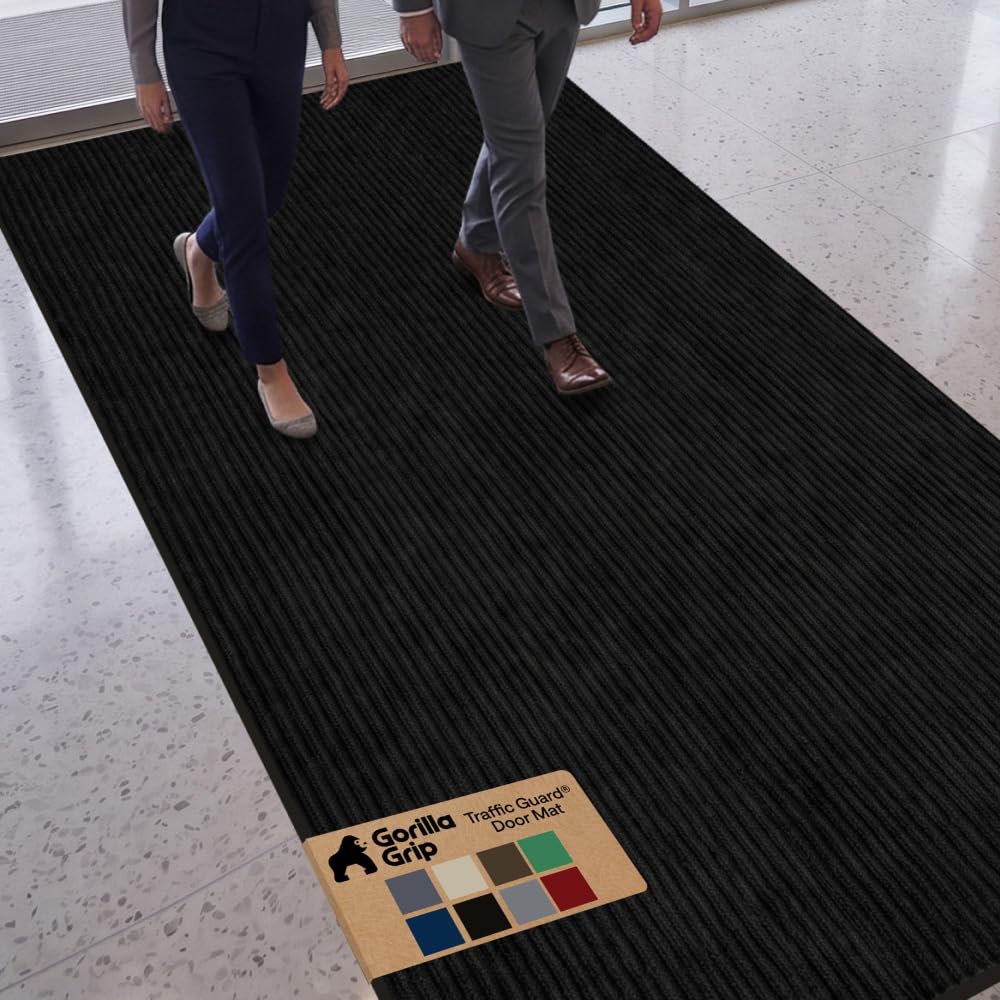 GORILLA GRIP Traffic Guard Indoor Outdoor Heavy Duty Door Mat, 120x48 Black