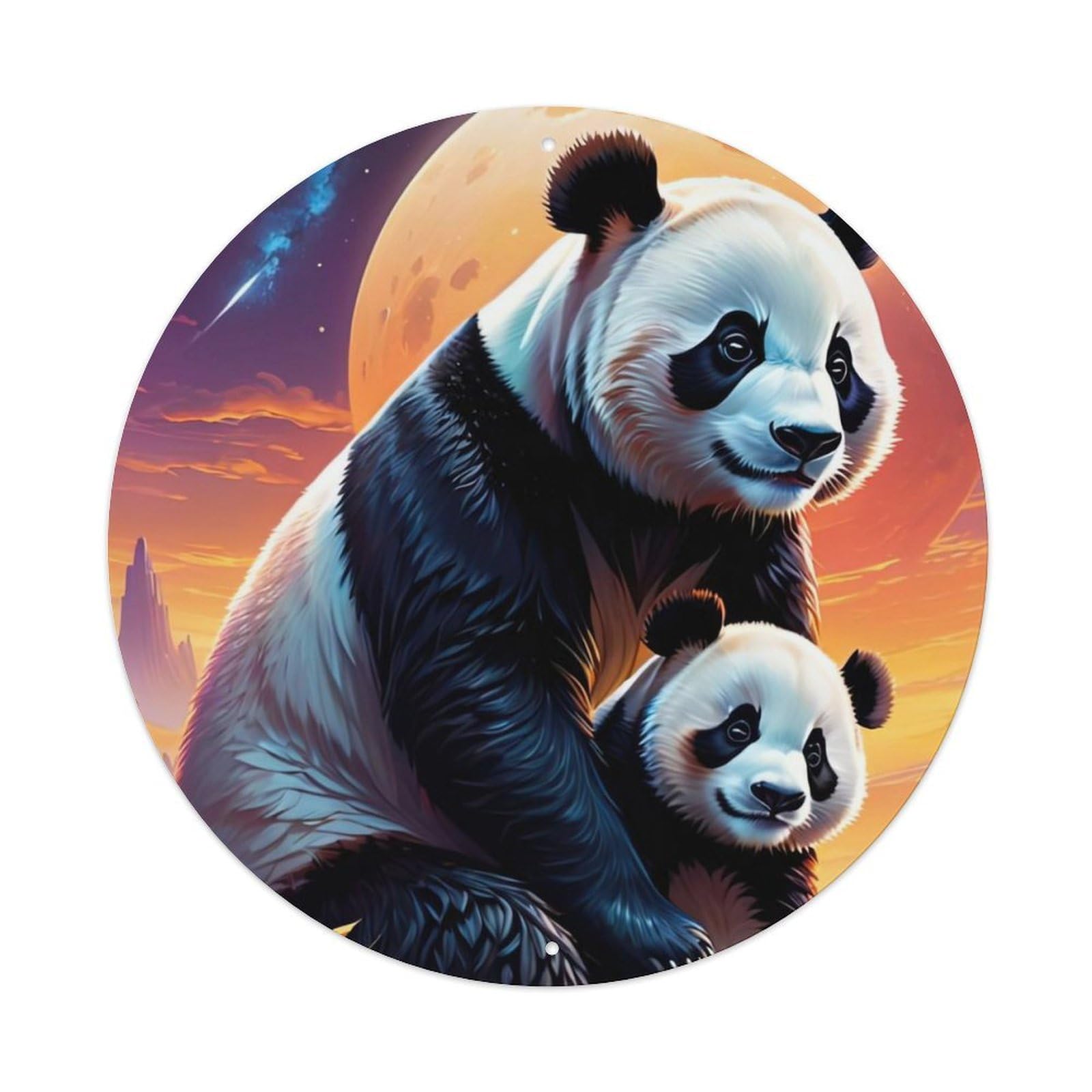 Animal Panda And Her Cub Metal Tin Sign