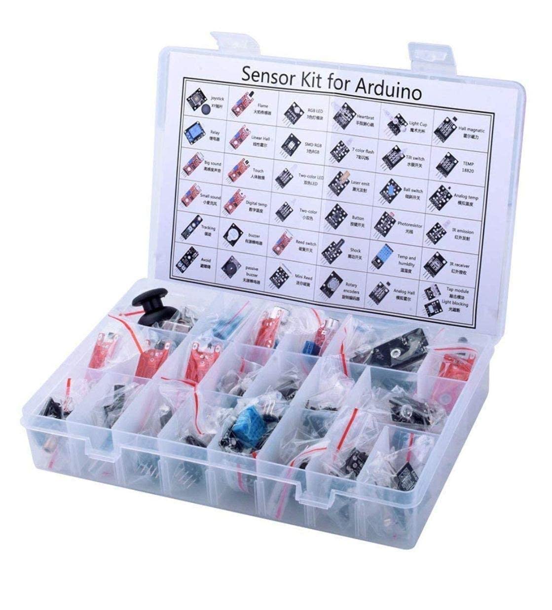 37 in 1 sensor modules kit compatible with arduino raspberry microcontrollers with box