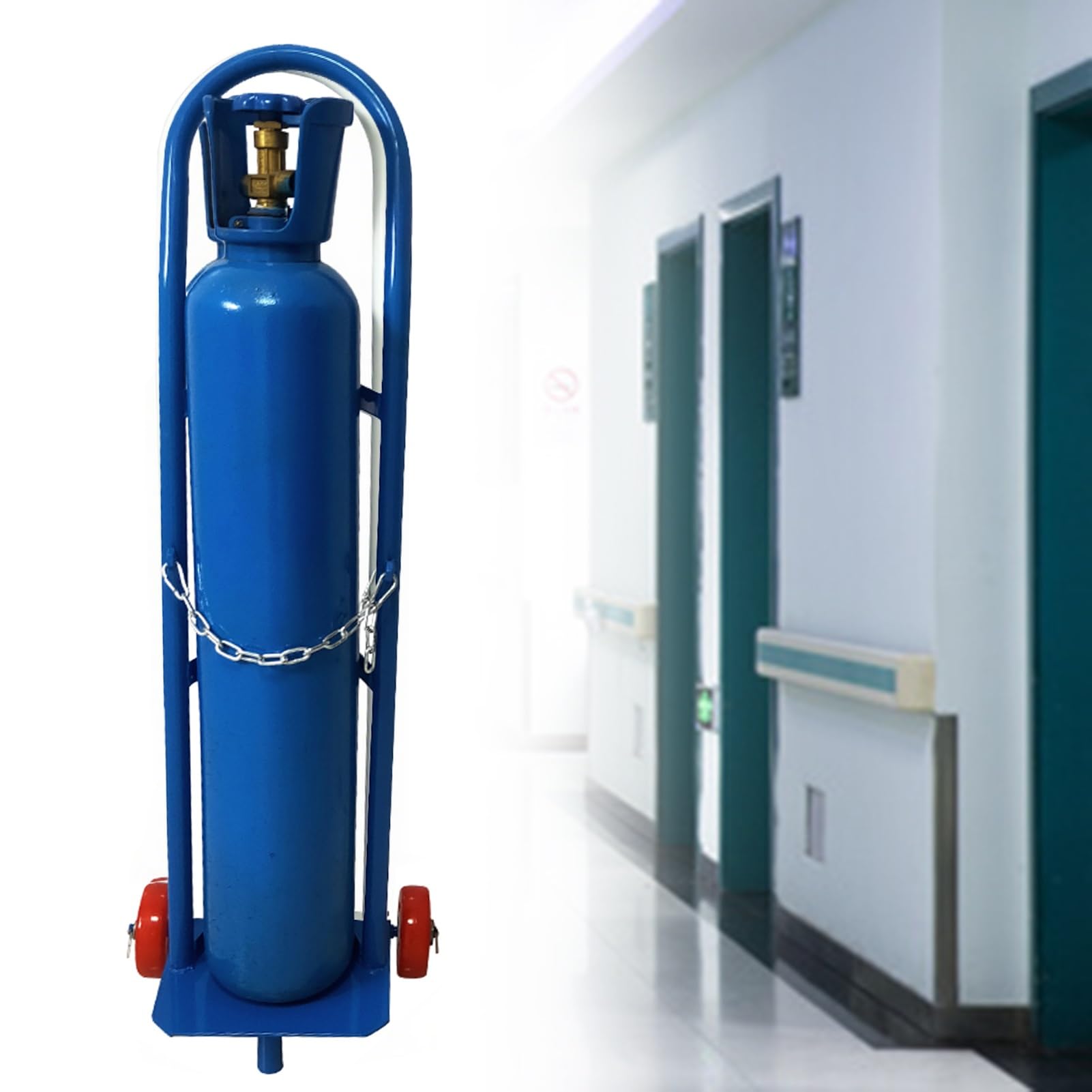 Chariot métallique robuste pour bouteille de gaz à usage médical 4 gal