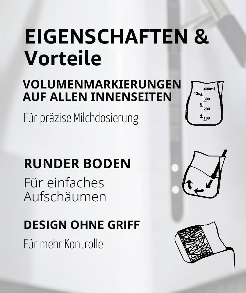 KRUVE Create Latte-Art-Krug mit drei Ausgießern, 440ml/15oz, Edelstahl, griffloses Design, drei einzigartige Ausgießprofile (Silber)