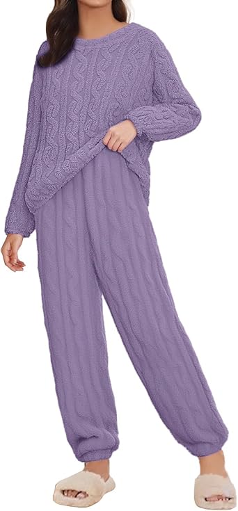 GOKKILRW Womens Flannel Pajamas Sets Winter Warm Fleece Fuzzy Sherpa Long Sleeve Pullovers Pjs Bottoms Loungewear Sleepwear