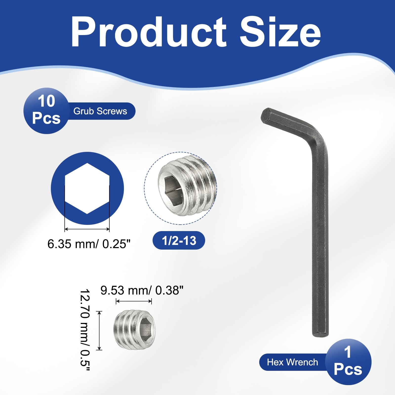 PATIKIL 1/2-13x3/8" Internal Hex Socket Set Grub Screws - Image 2