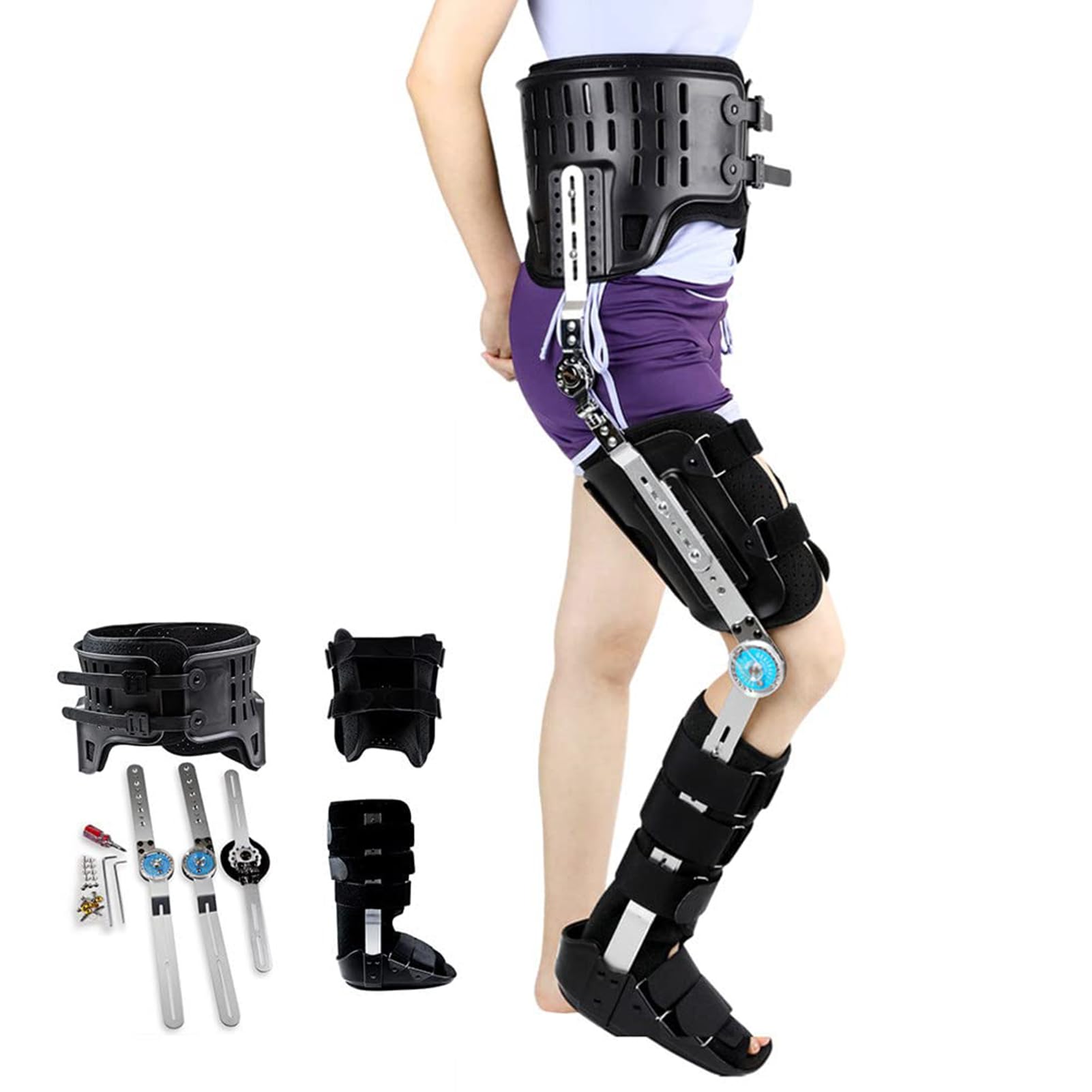 NGDFGR Knee Brace Rom Adjustable Post Op Support Orthosis, Full Leg Stabilizer, Fully Adjustable For Right Leg