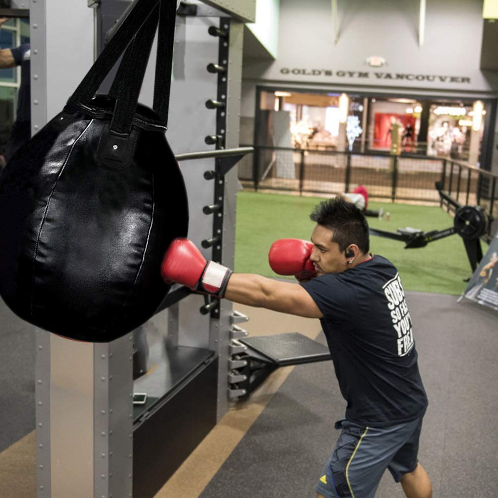 Aoneky Saco de Boxeo Colgante - 61x58cm Pera de Boxeo, Piel Sintética, Carga Máxima de 50 kg, Bolsa de Boxeo Pesada con Gancho Giratorio para Entrenamiento de MMA Muay Thai, Sin Relleno, Negro