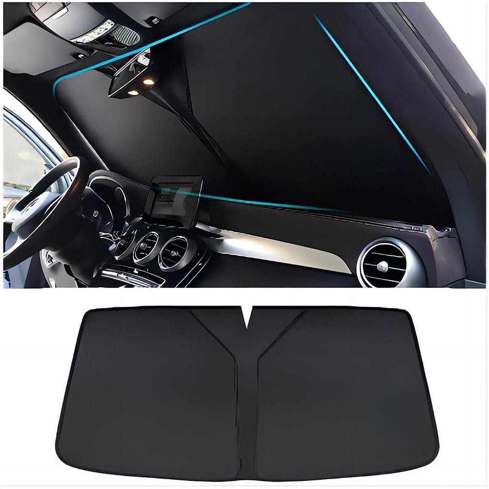 ZWBC Parasol Coche Delantero para Seat Ateca 2016-2020 2021 2022 2023 2024, Plegable Parasol Paraguas Coche, Parasol Coche con Anti UV Rayos,B-Black