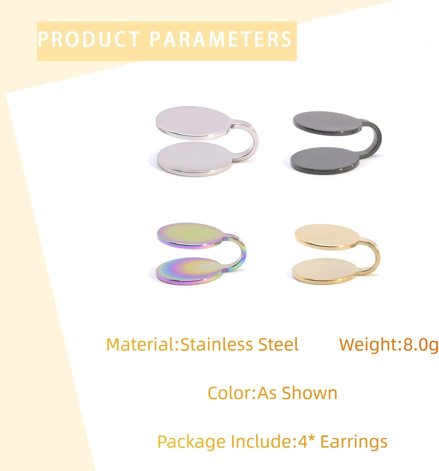 GAUEIOUR 4 Pcs Pressure Earrings for Keloid, Fashion Stainless Steel Non-Pierced Round Compression Earrings, Minimalist Glossy Adjustable Pressure Clip Earring Compression Keloid Earring