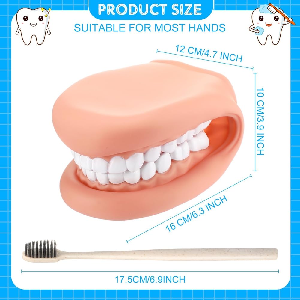 Maniquí boca con lengua y dientes, marioneta de mano, modelo dental con cepillo, herramienta de aprendizaje