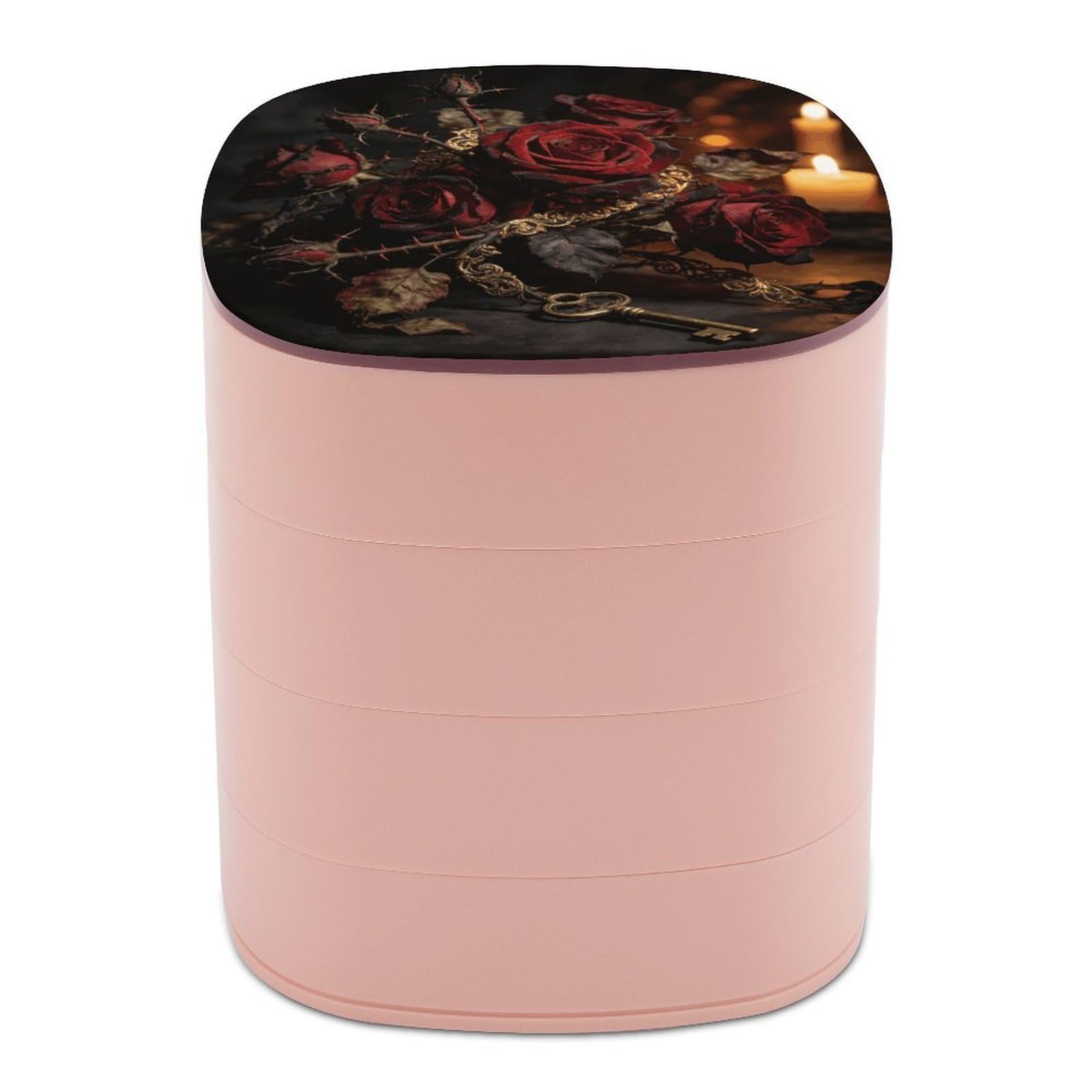 LZQPOEAS Gothic Vintage Flower Jewelry Box Women Jewelry Organizer Travel Jewelry Case Cute Necklace Ring Storage Organizer 4-Layer Rotating Jewelry Tray Case with Mirror for Bracelets