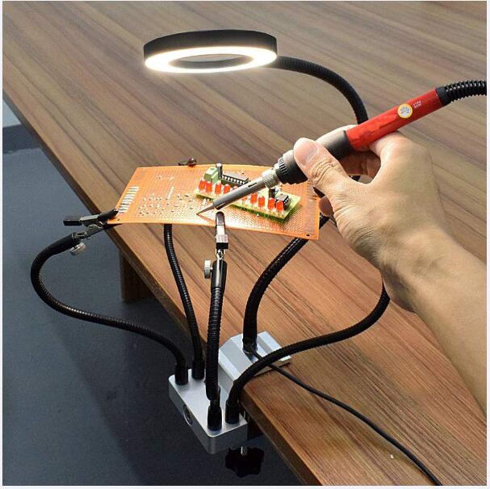 Lupa i lampa biurkowa z podświetleniem LED 3X klips do naprawy rąk pomocniczy uchwyt na klips Lupa biurkowa z regulowaną jasnością