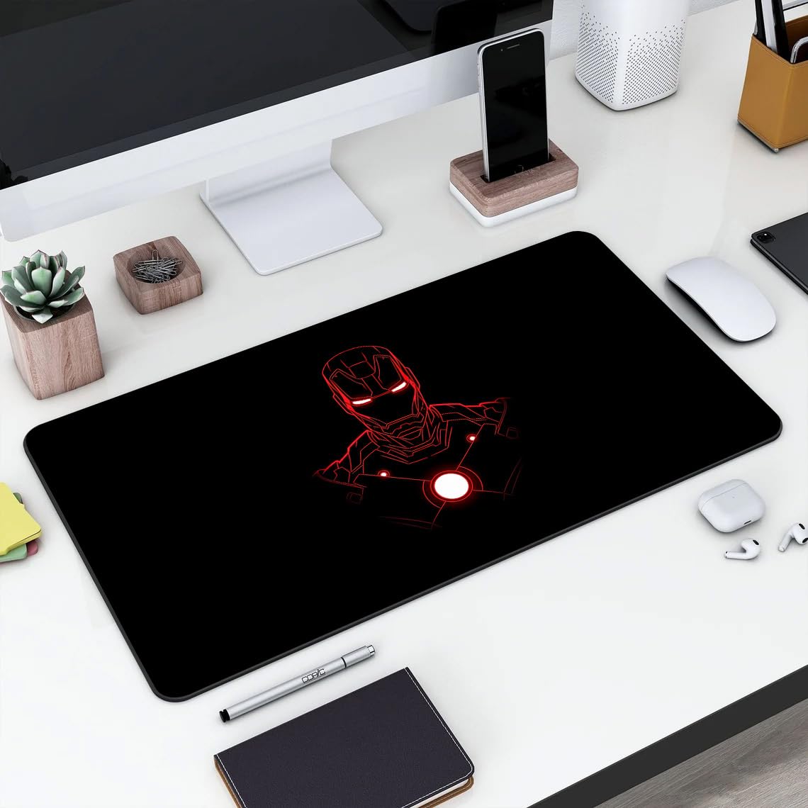 Gadgets WRAP Large Desk Mat Mouse Pad 11 x 23 Inch, Anti-Slip, Spill-Resistant, Ideal for Home, Office, Gaming Setups – Iron Man Red Glow