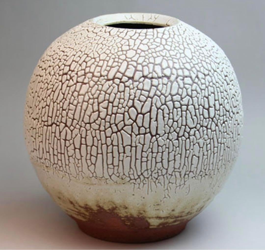 鈴木量 1981年作 縄文灰釉流掛壺 花入 茶道具 益子焼 0905 鈴木 鈴木量 1981年作 縄文灰釉流掛壺 花入 茶道具 益子焼 0905 鈴木