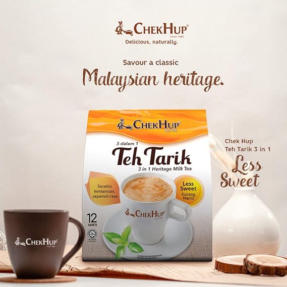 Malaysia Famous Chek Hup / Teh Tarik 3 In 1 Instant Mix / Delicate Blend of Black Tea & Non Dairy Creamer, With Less Sugar / Authentic Classic Taste, Lightly Sweetened / 15s x 40g/pack
