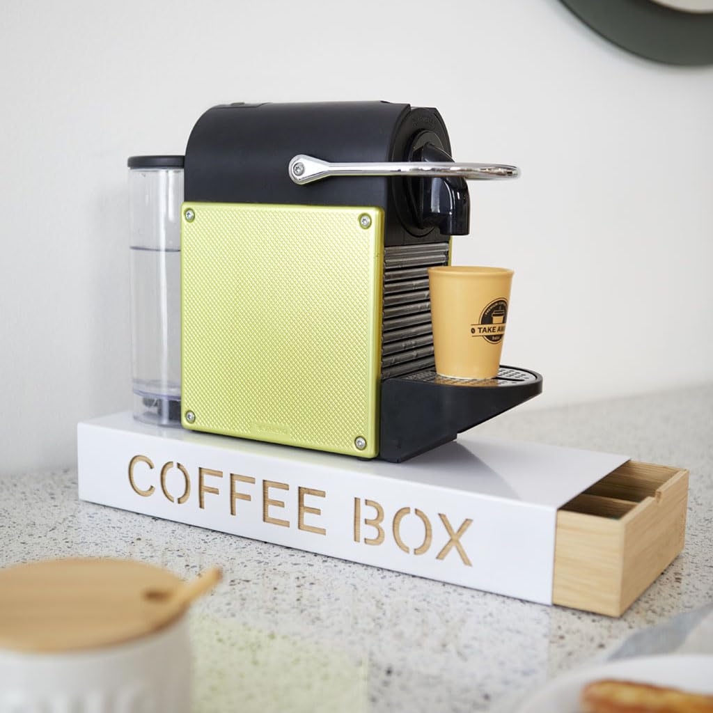 Balvi Coffee Box Coffee Box Color Blanco Almacenaje para cápsulas de café Metal/bambú 6x14,5x37,2 cm