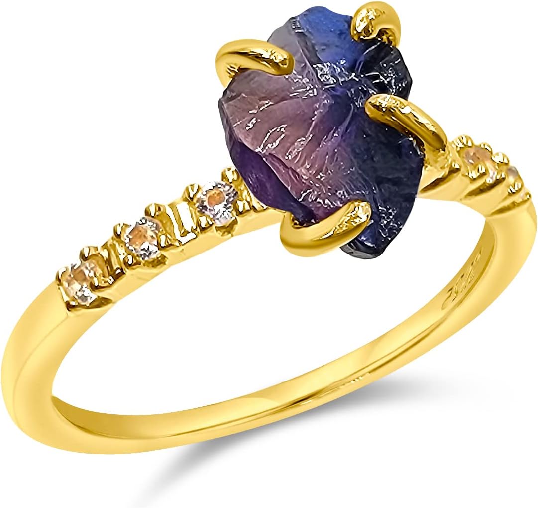 Real Raw Crystal Dainty Ring Yellow Gold Birthstone gift for sister daughter niece Christmas birthday Uniquelan Jewelry