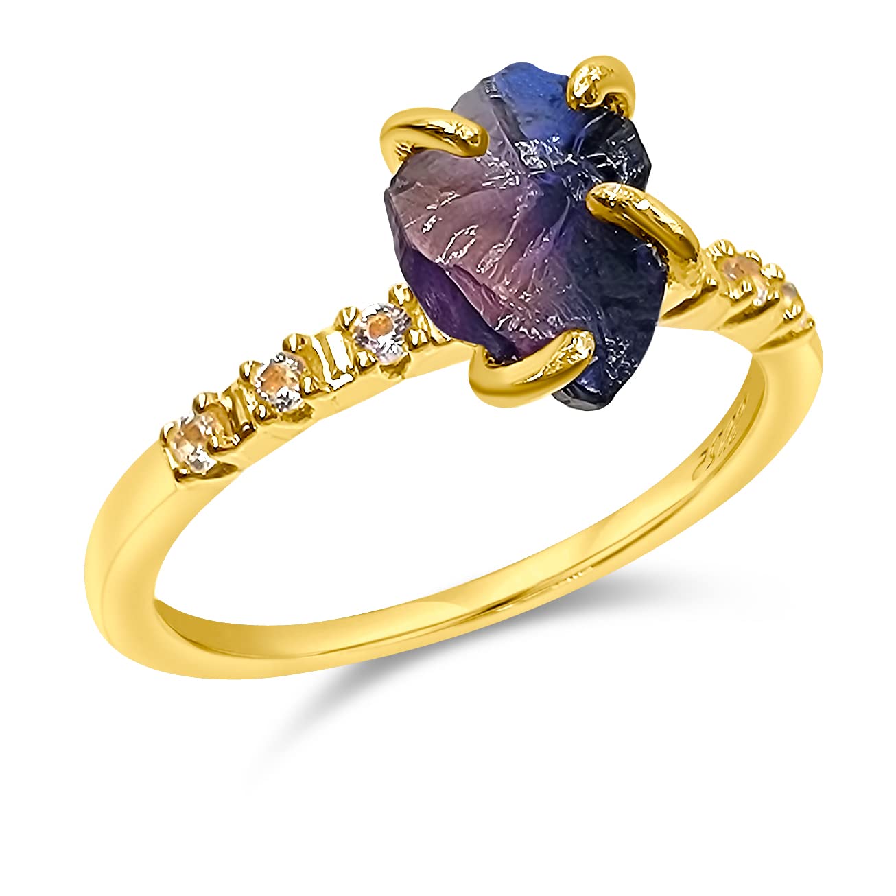 Real Raw Crystal Dainty Ring Yellow Gold Birthstone gift for sister daughter niece Christmas birthday Uniquelan Jewelry (alexandrite, 4)